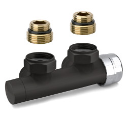 H ventil Dizajn čierny termostatický M1/2" rohový s dvomi adaptérmi, rozostup rúr 50mm